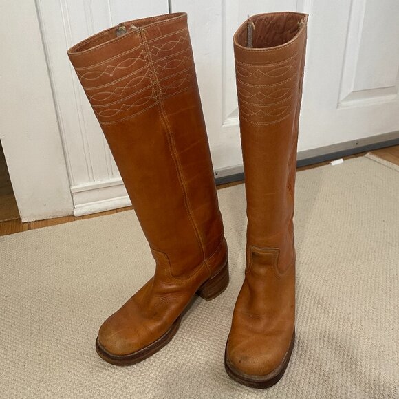 Frye Boots Vintage 1970s Frye Black Label Cognac Brown Leather Saddle Boots